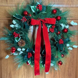 Holly, White Berries and Red Balls Wreath