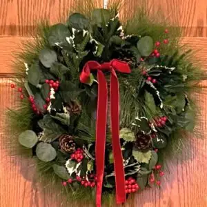 Winter Wreath with Holly, Eucalyptus and Evergreens