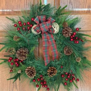 Burgundy Berries and Evergreens Wreath